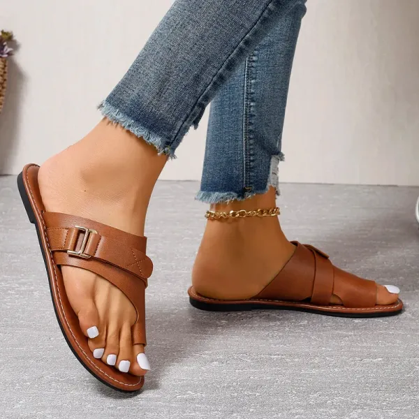 Sandales Plates en Cuir Femme – Chaussons Élégants à Boucle Confortable - Image 9