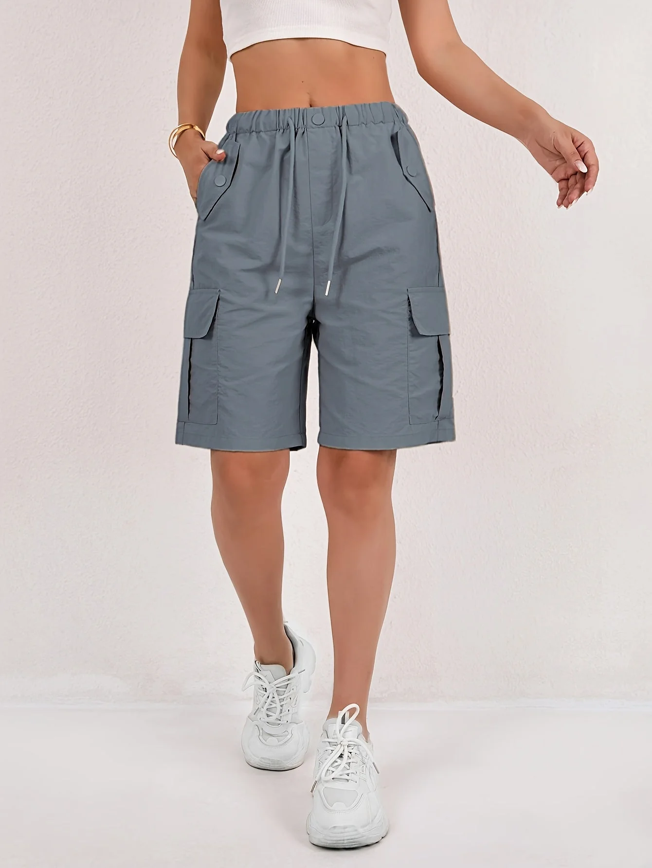 Short cargo Via rose poudré taille élastique femme - Image 10