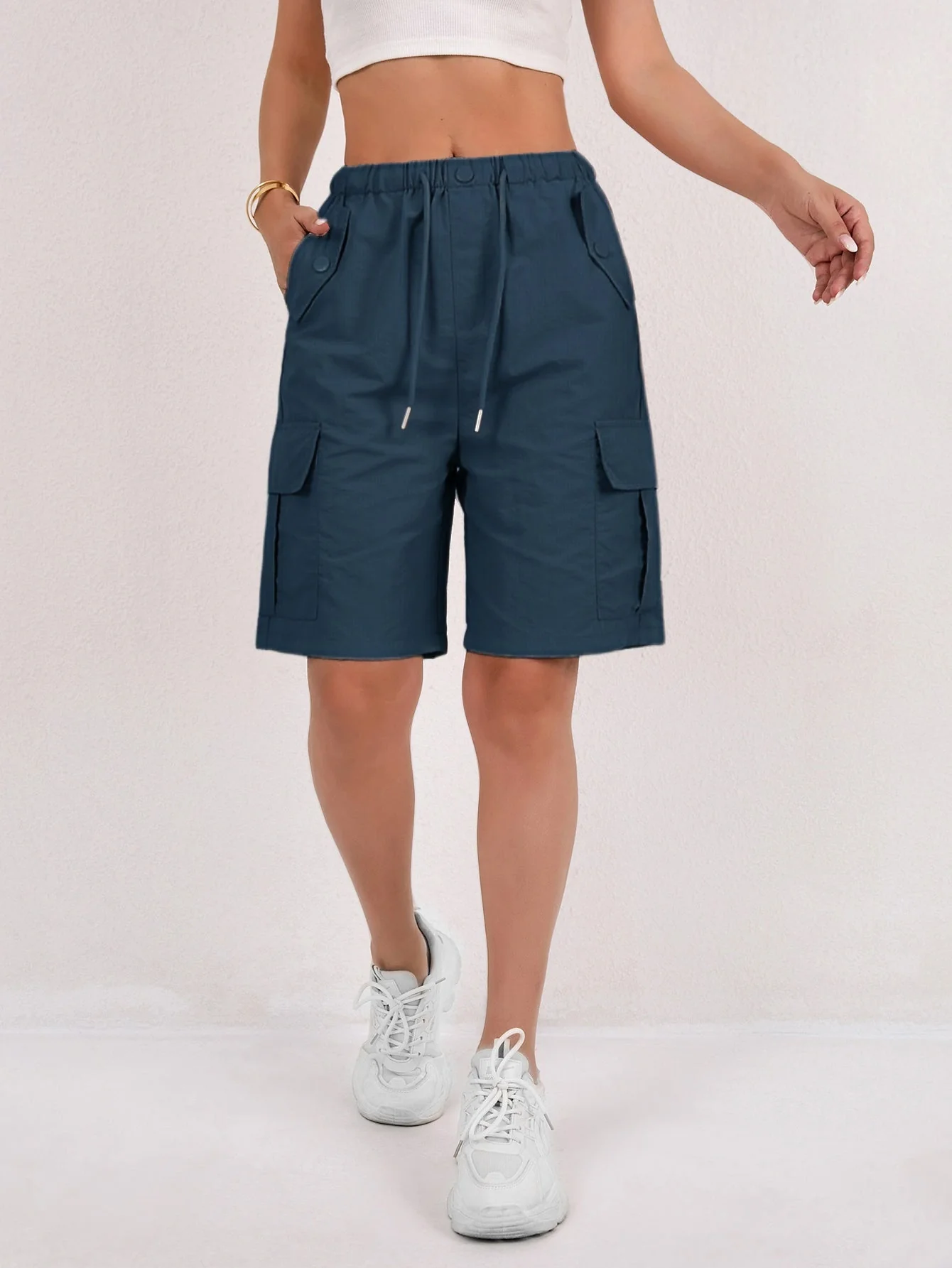 Short cargo Via rose poudré taille élastique femme - Image 11