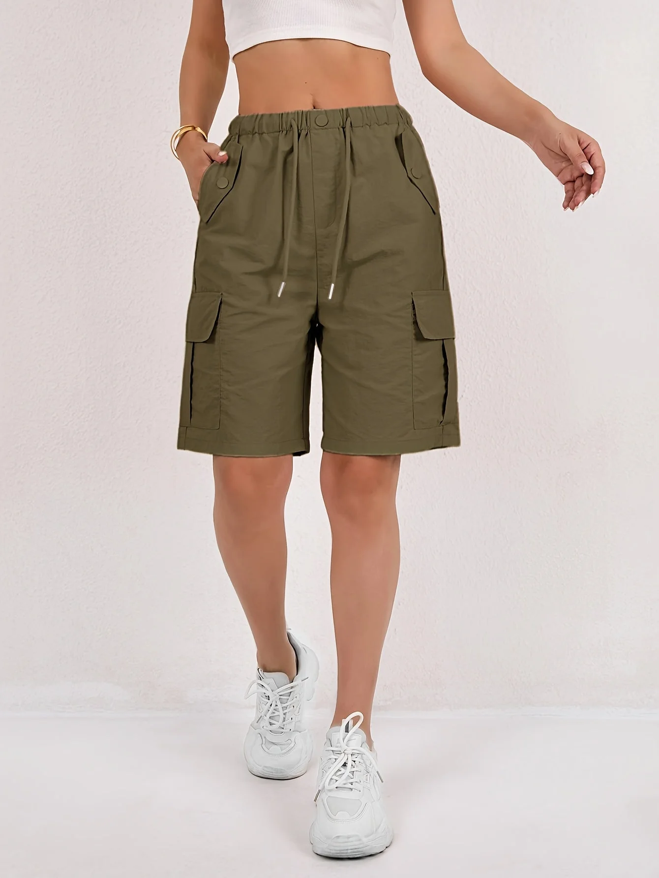 Short cargo Via rose poudré taille élastique femme - Image 13