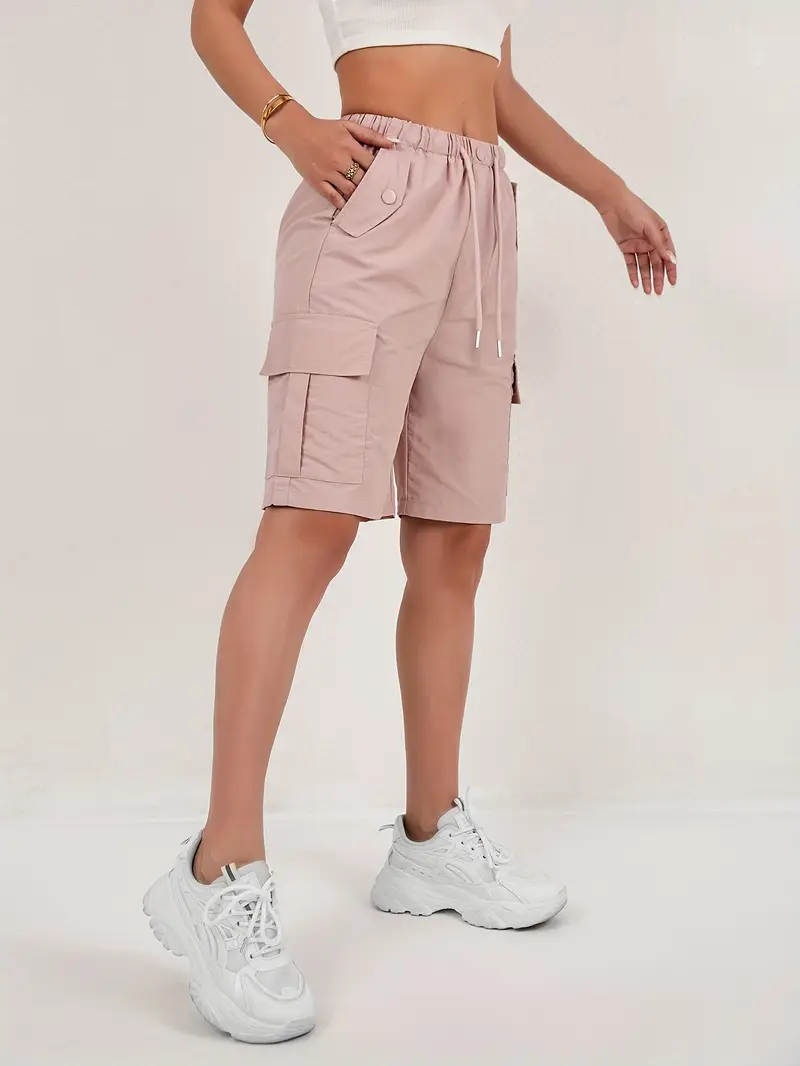 Short cargo Via rose poudré taille élastique femme - Image 4