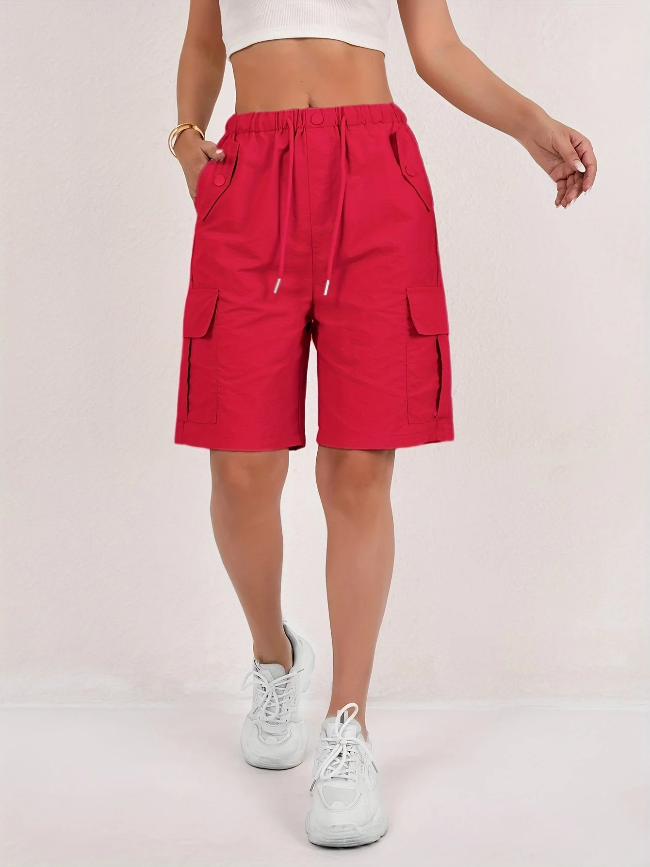 Short cargo Via rose poudré taille élastique femme - Image 7