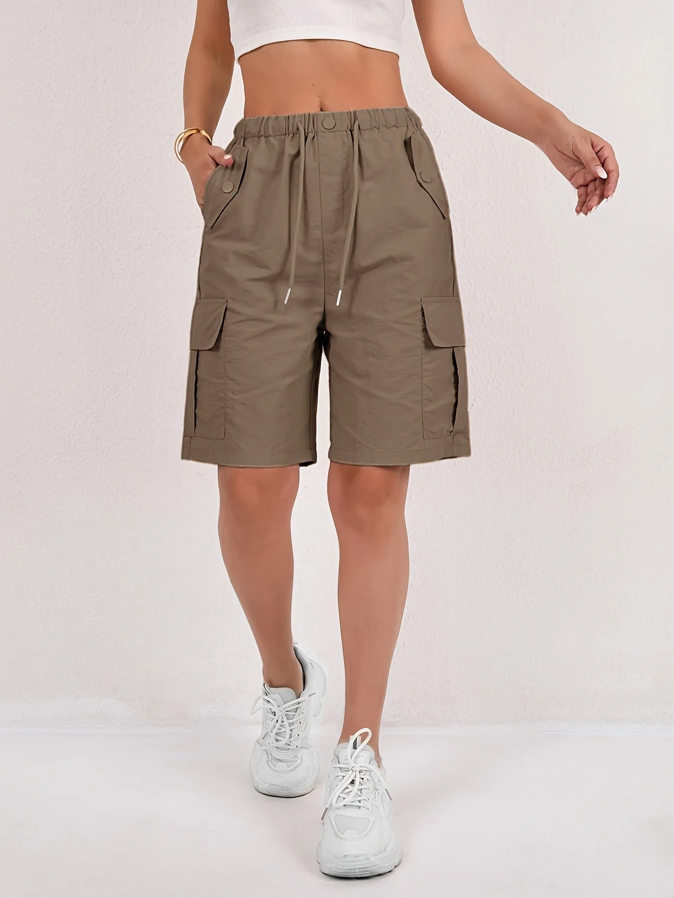 Short cargo Via rose poudré taille élastique femme - Image 8