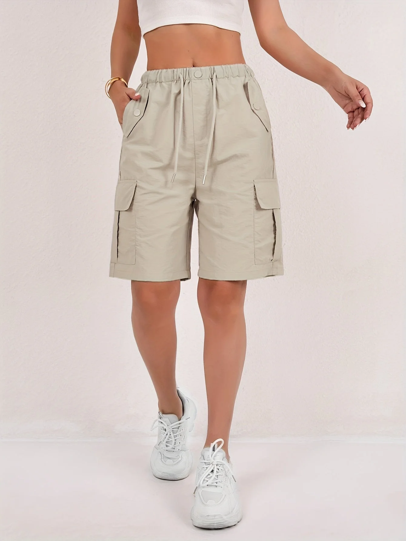 Short cargo Via rose poudré taille élastique femme - Image 9