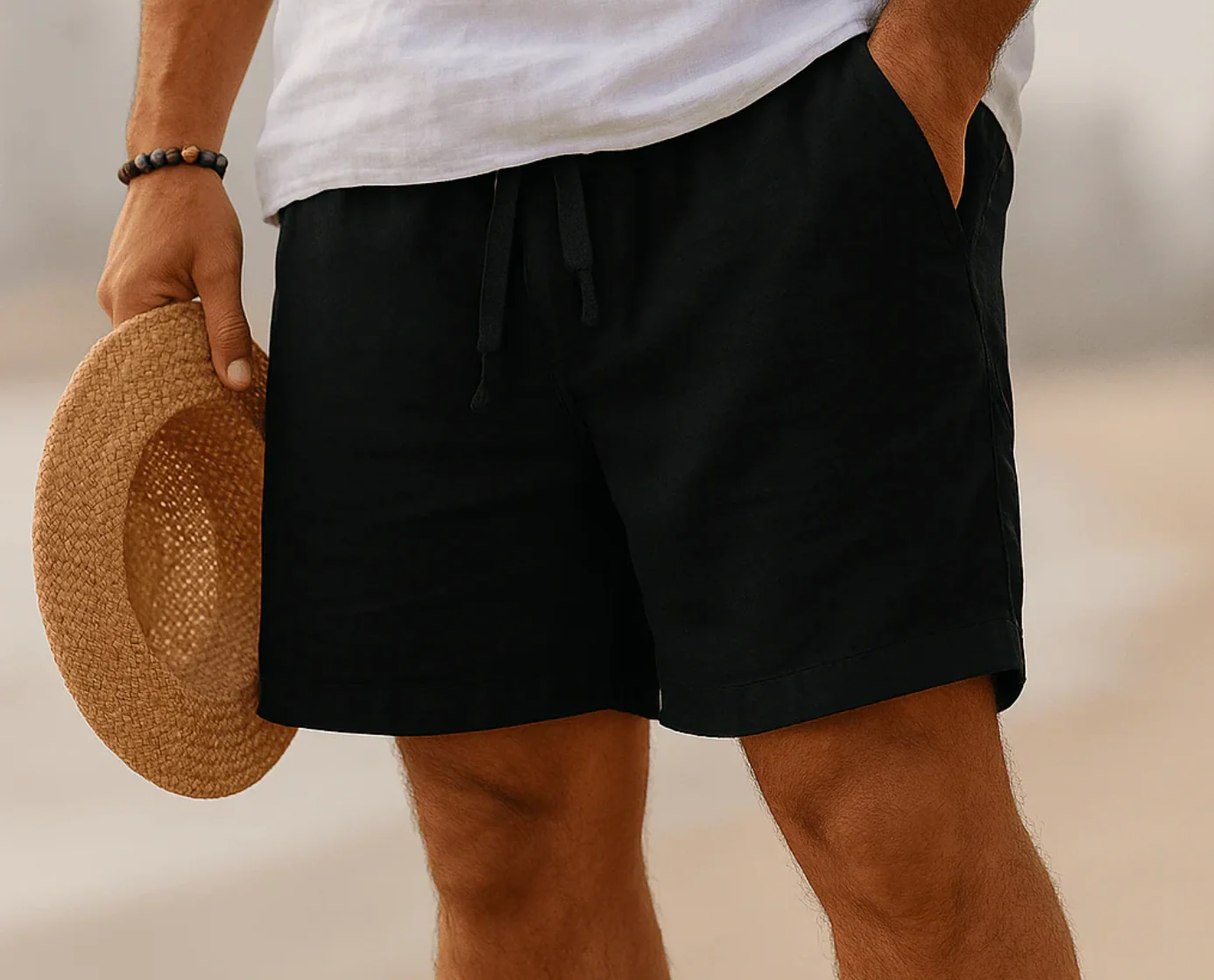 Short en lin homme été – Bermuda léger taille élastique avec poches - Image 7