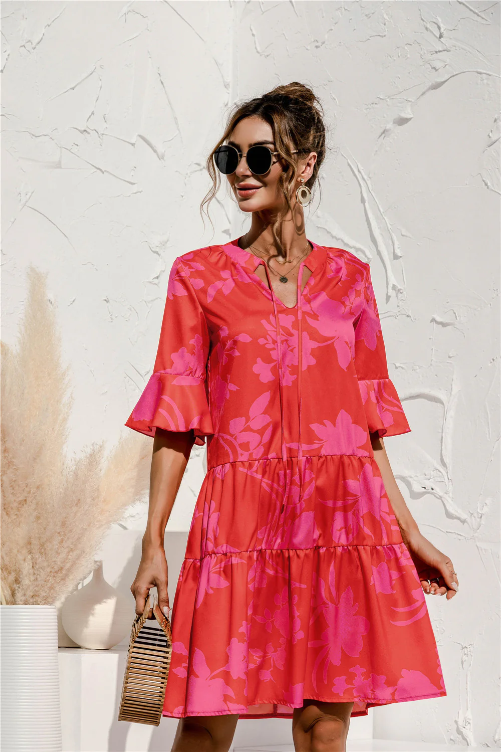 Robe Mini Femme à Col V – Style Été Taille Basse à Volants - Image 2