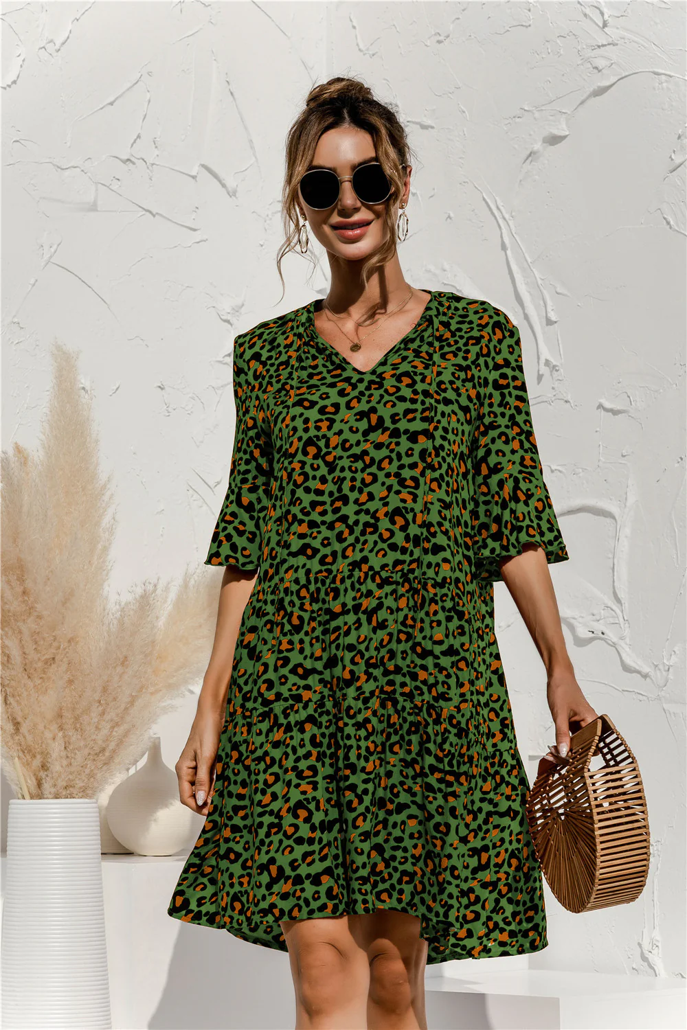 Robe Mini Femme à Col V – Style Été Taille Basse à Volants - Image 4