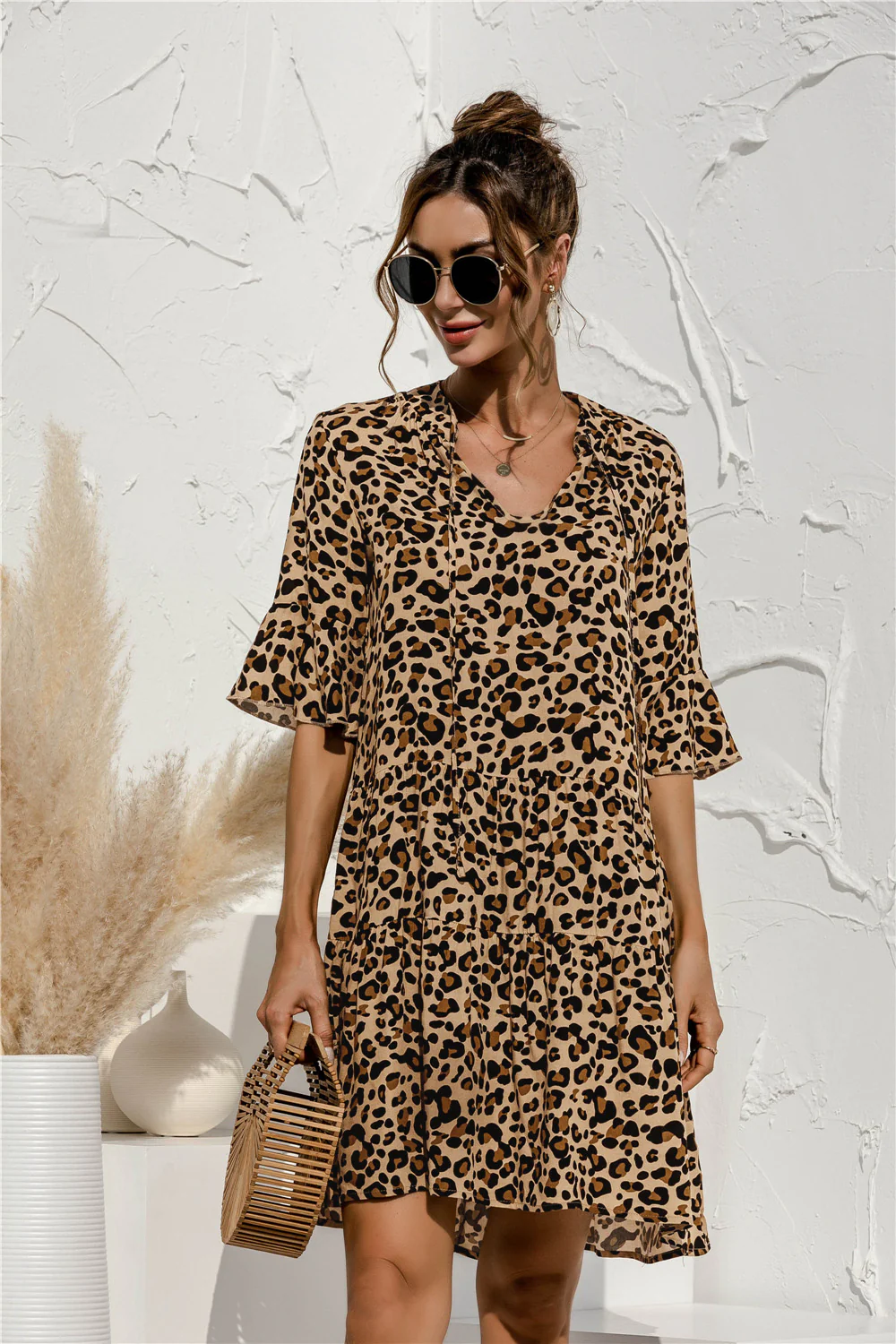 Robe Mini Femme à Col V – Style Été Taille Basse à Volants - Image 5