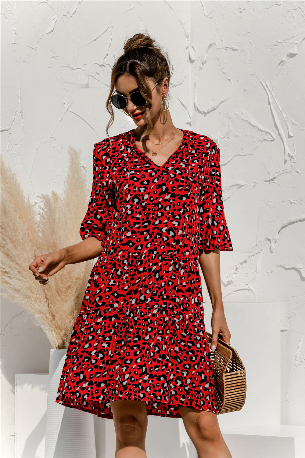 Robe Mini Femme à Col V – Style Été Taille Basse à Volants - Image 6