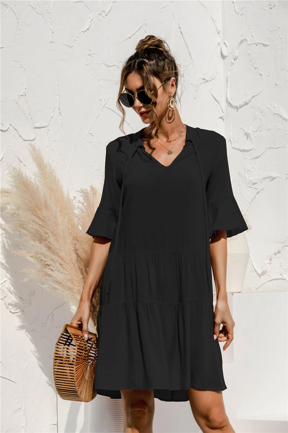Robe Mini Femme à Col V – Style Été Taille Basse à Volants - Image 7