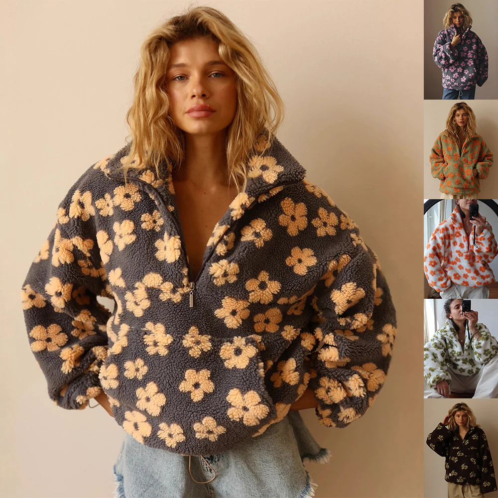 Sweat-shirt en polaire pour femmes – Pull à fermeture éclair décontracté avec poche