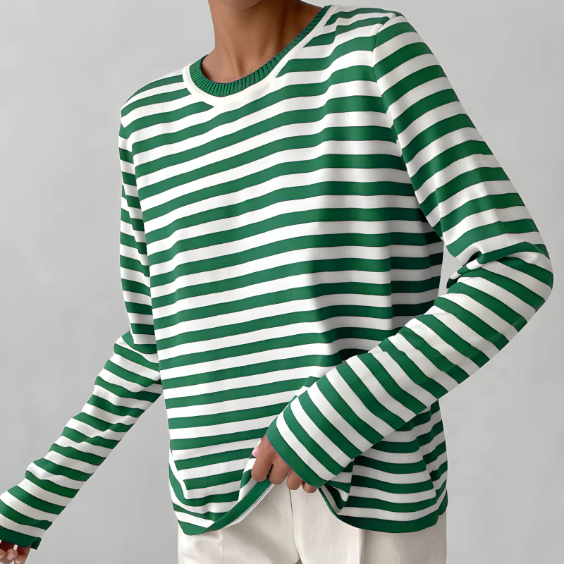 Sweat-Shirt Tricoté Rayé à Manches Longues pour Femme – Haut Décontracté Col Rond - Image 8