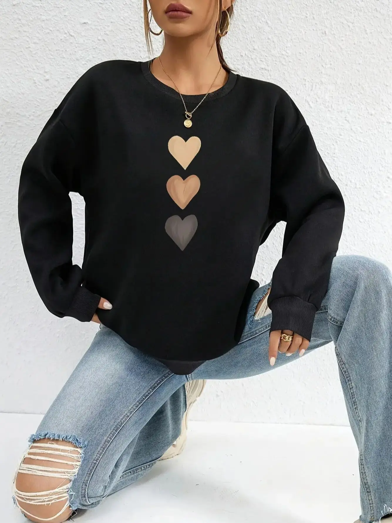 Sweatshirt Imprimé Cœurs pour Femme – Haut Élégant Décontracté et Confortable - Image 7
