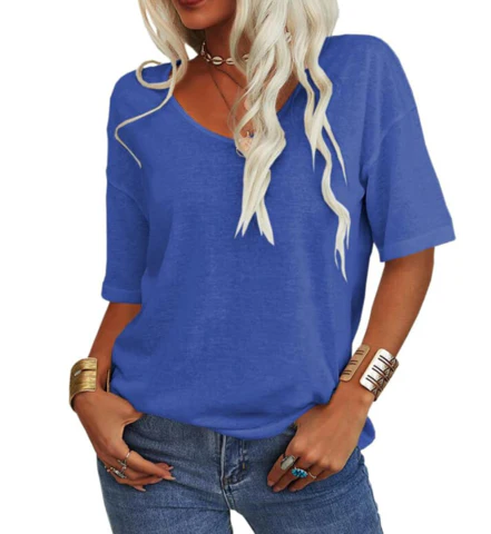 T-shirt ample col en U décontracté été femmes – léger, respirant, confortable - Image 10