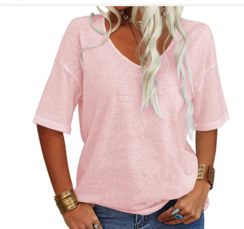 T-shirt ample col en U décontracté été femmes – léger, respirant, confortable - Image 3