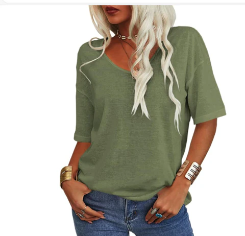 T-shirt ample col en U décontracté été femmes – léger, respirant, confortable - Image 7