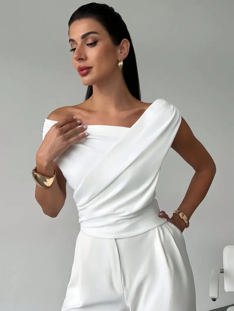 Top à épaules drapées pour femme – Style moderne, élégant et décontracté - Image 3