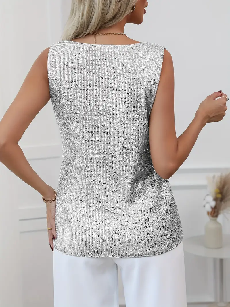 Top à paillettes à col en V pour femme – Style élégant et scintillant pour les soirées. - Image 17