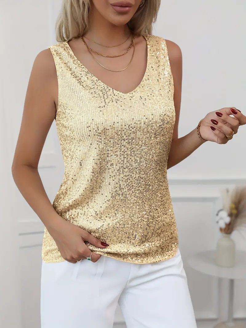 Top à paillettes à col en V pour femme – Style élégant et scintillant pour les soirées. - Image 21