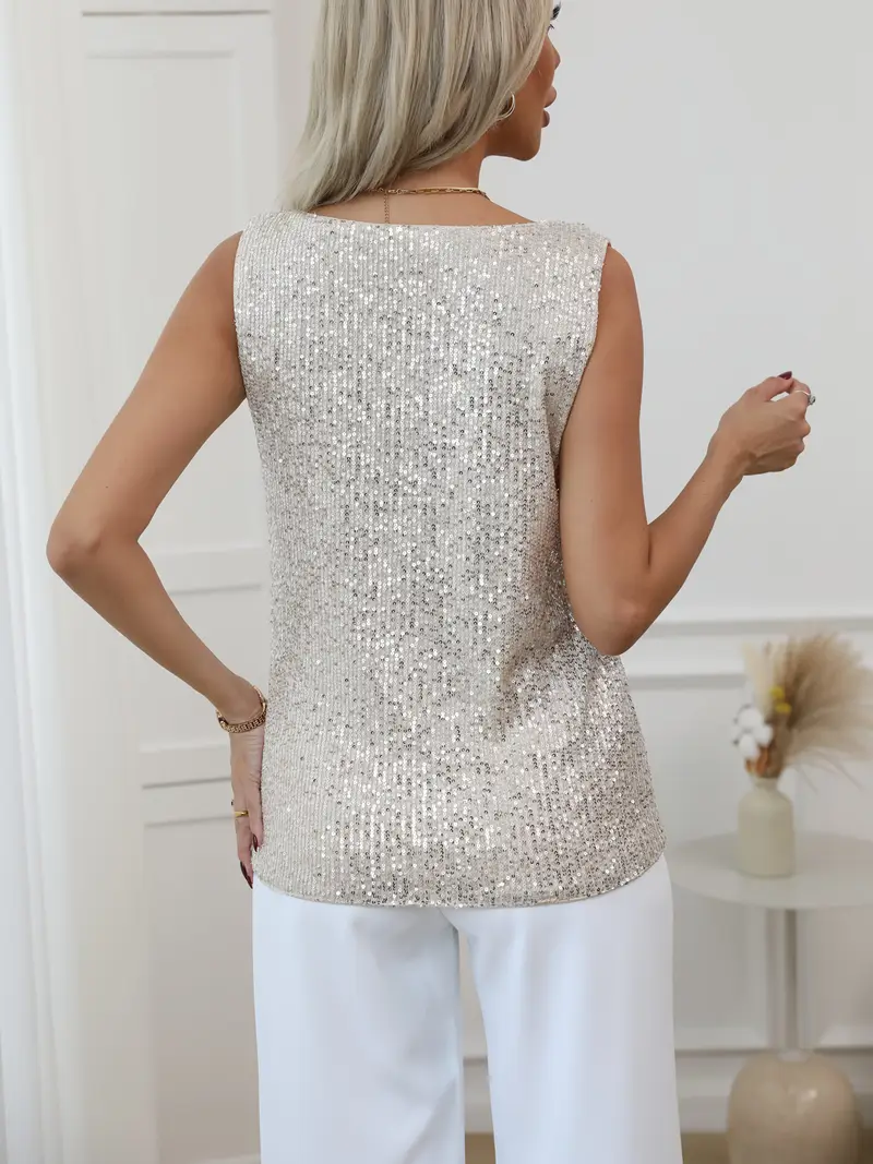 Top à paillettes à col en V pour femme – Style élégant et scintillant pour les soirées. - Image 4