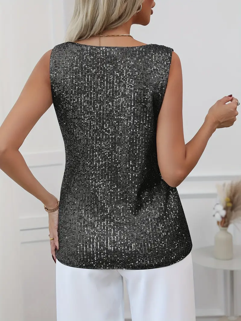 Top à paillettes à col en V pour femme – Style élégant et scintillant pour les soirées. - Image 7