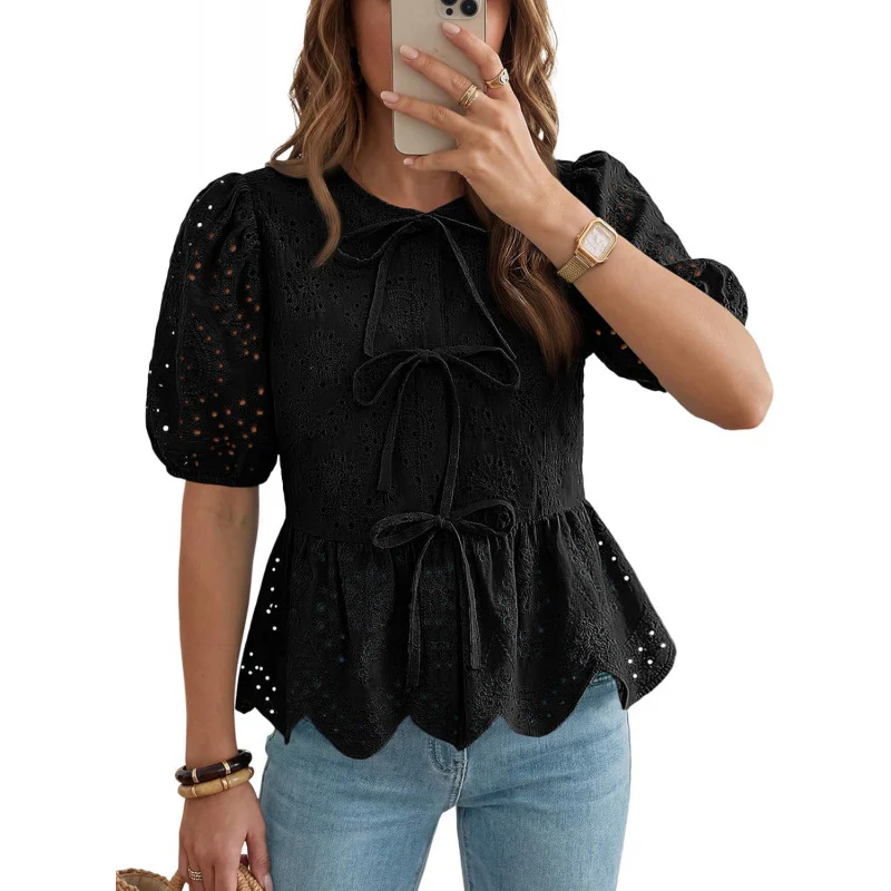 Top femme a volants manches bouffantes avec ceinture - Elegant et feminin - Image 7