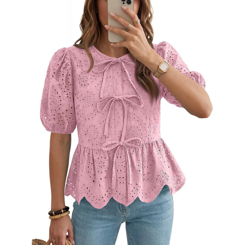 Top femme a volants manches bouffantes avec ceinture - Elegant et feminin - Image 9