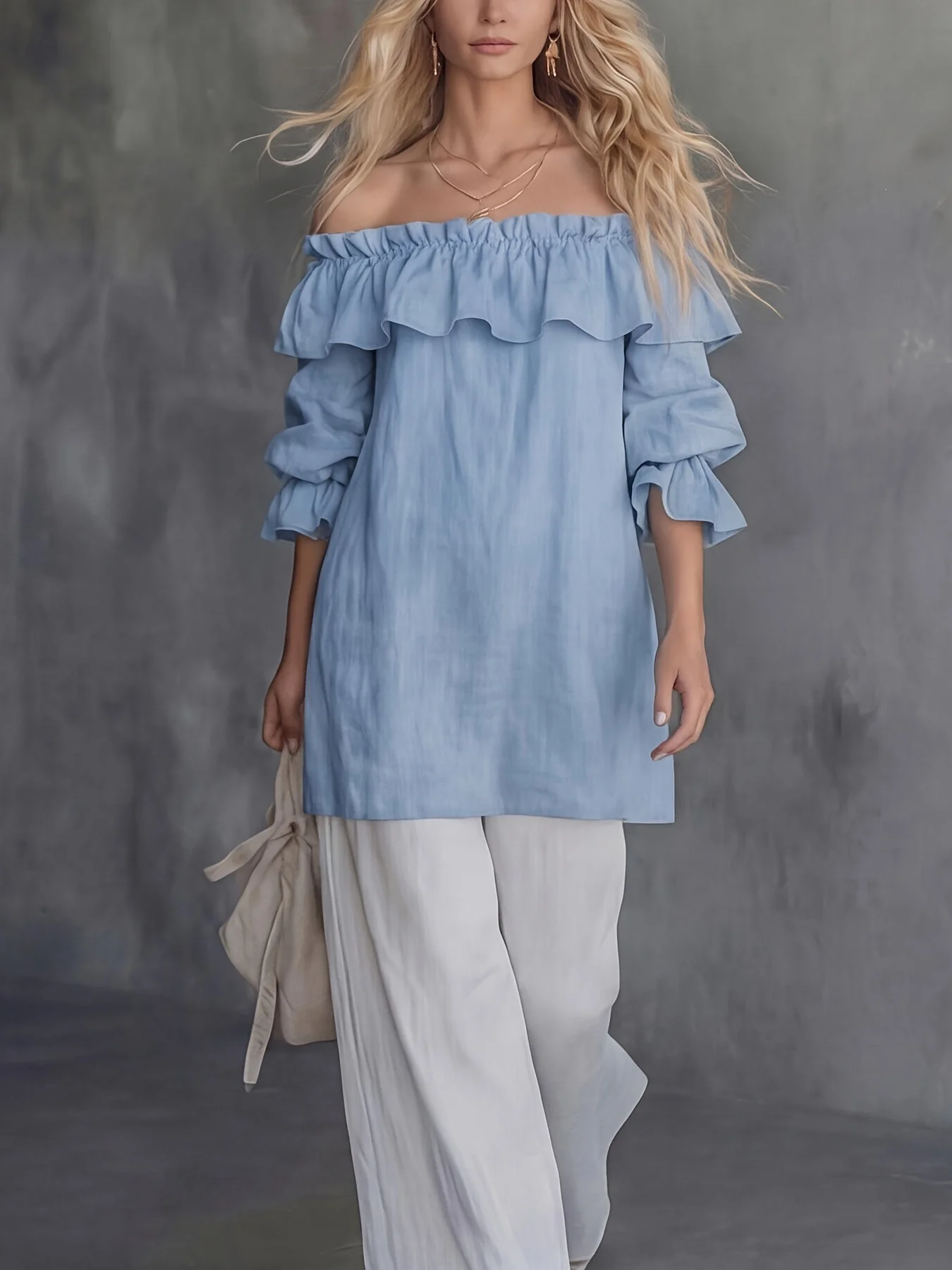 Top femme asymetrique a volants manches bouffantes - Fluide et elegant - Image 7