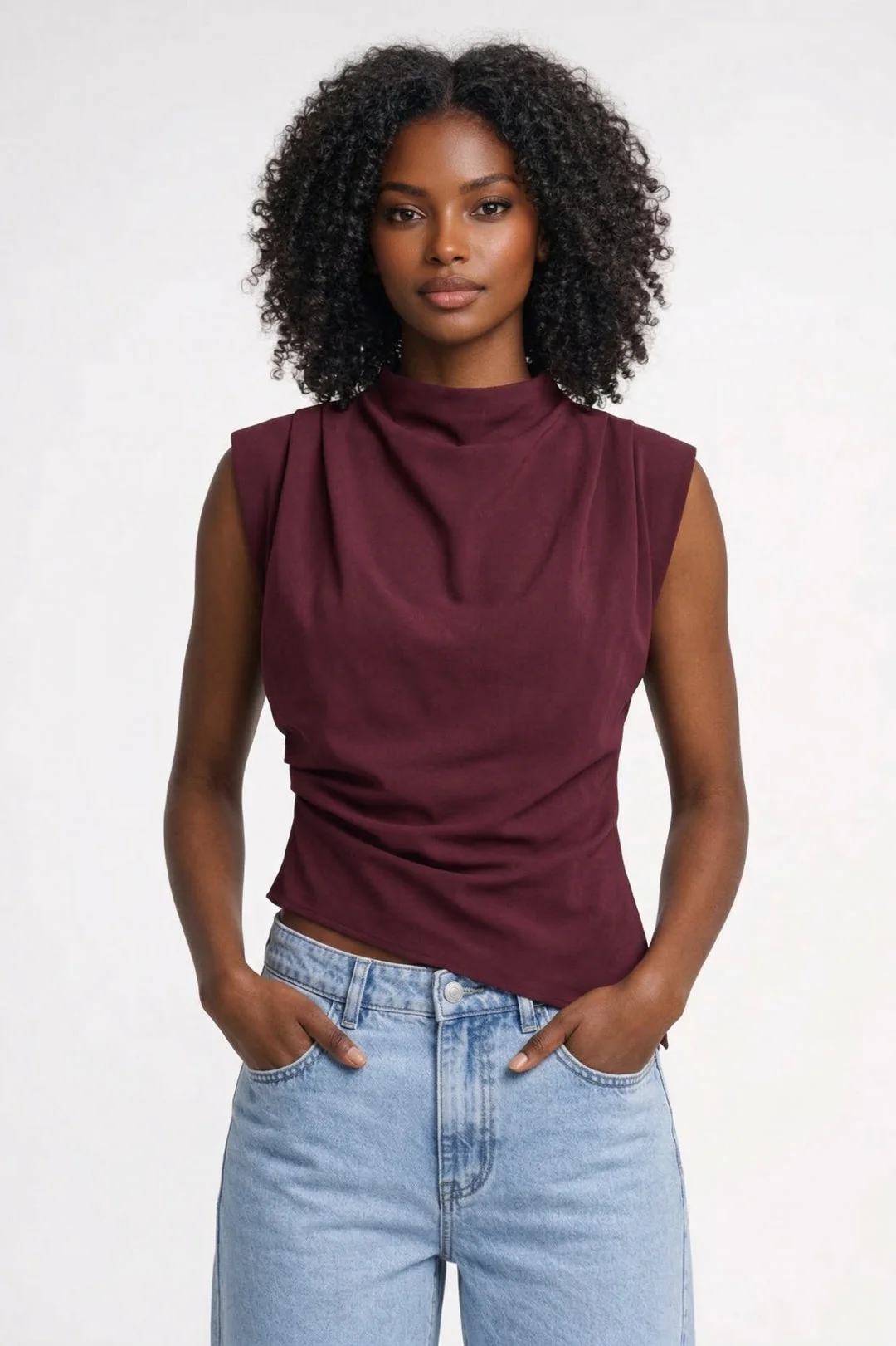 Top femme drape sans manches coupe ajustee - Elegant et raffine