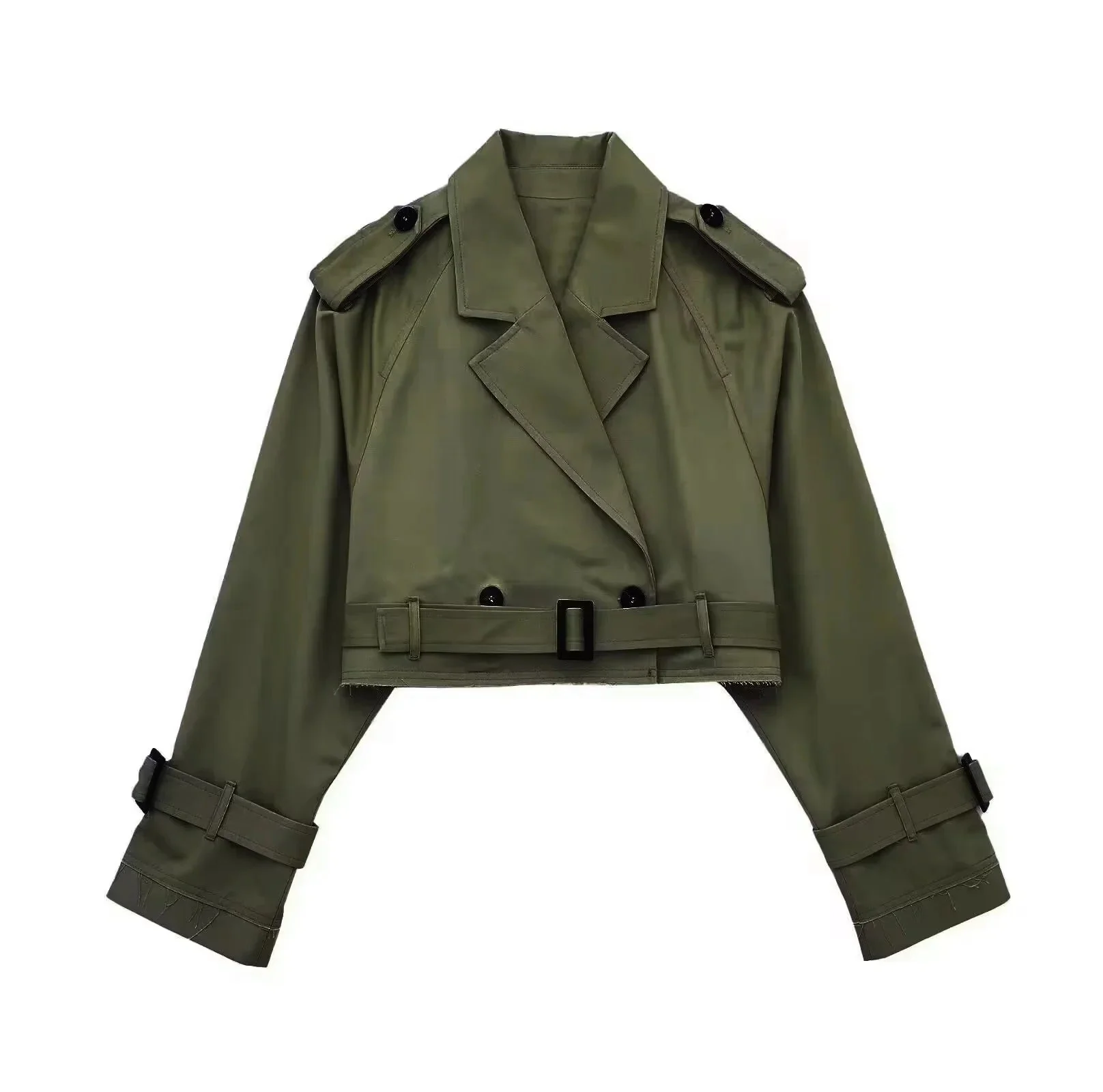 Trench Court Court pour Femme – Style Cropped Double Boutonnage avec Ceinture - Image 2