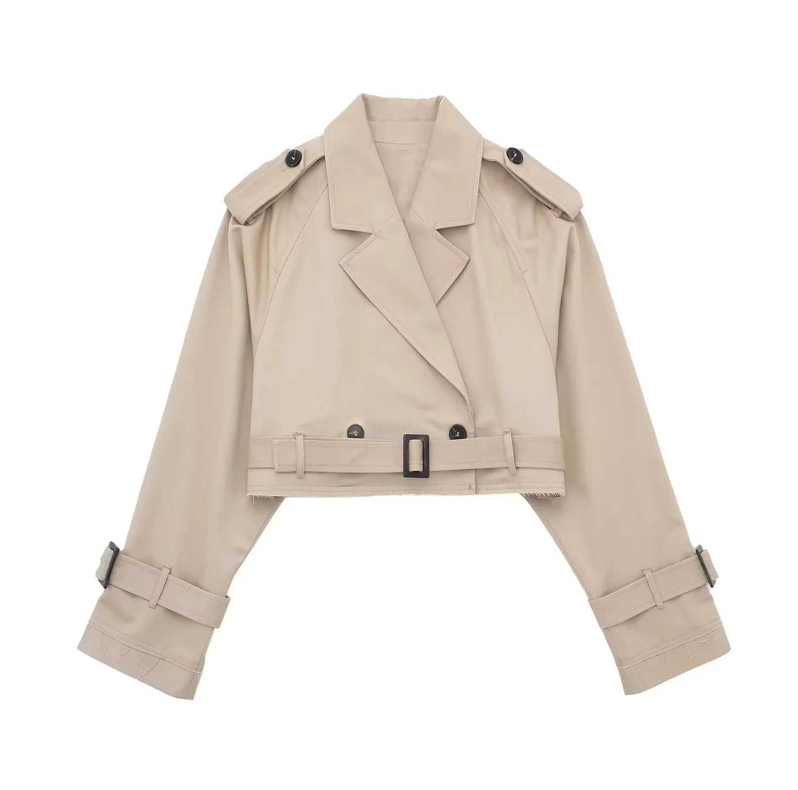 Trench Court Court pour Femme – Style Cropped Double Boutonnage avec Ceinture - Image 6