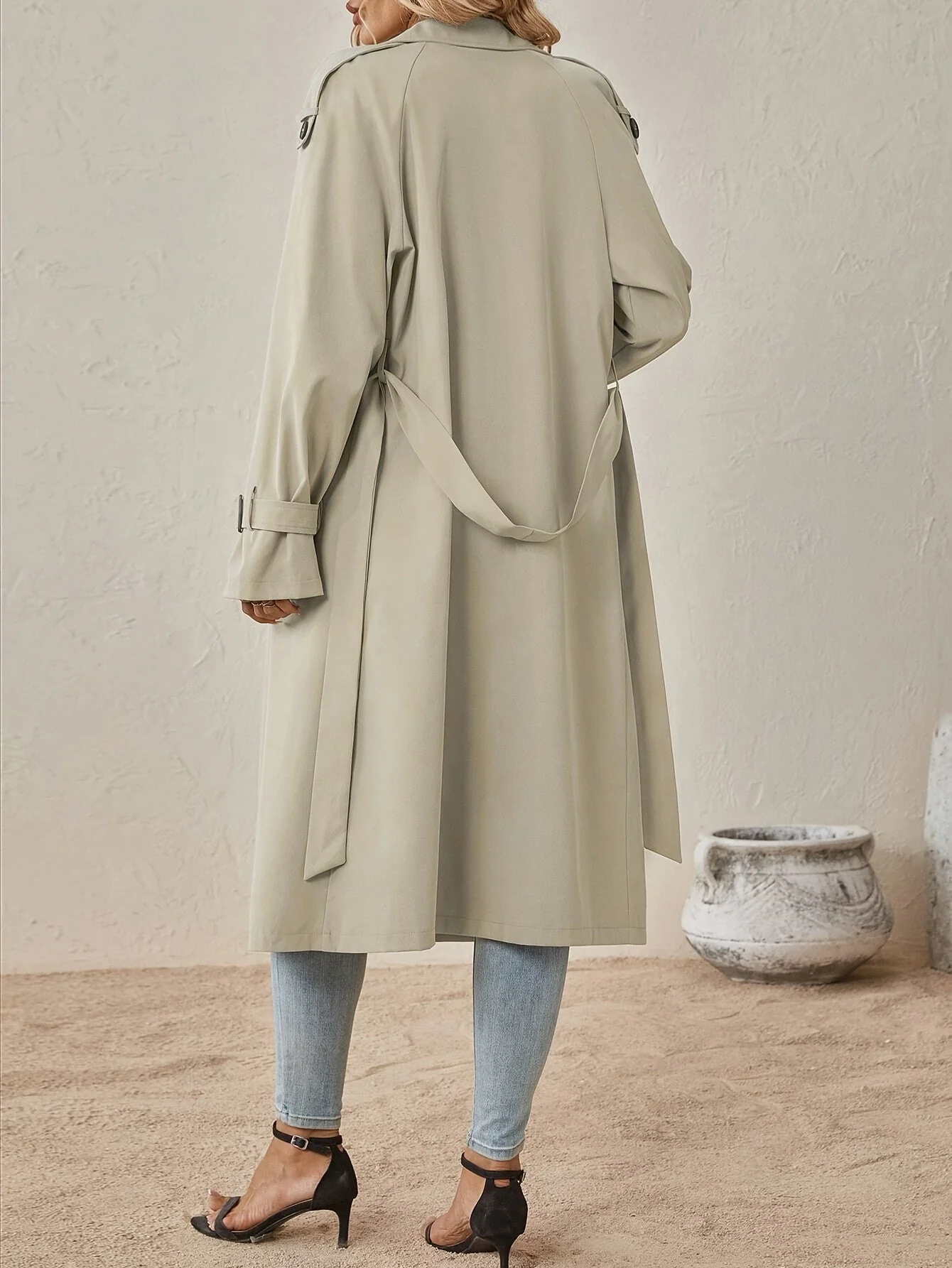 Trench Long Élégant en Coton Mélangé pour Femme – Idéal au Quotidien - Image 5