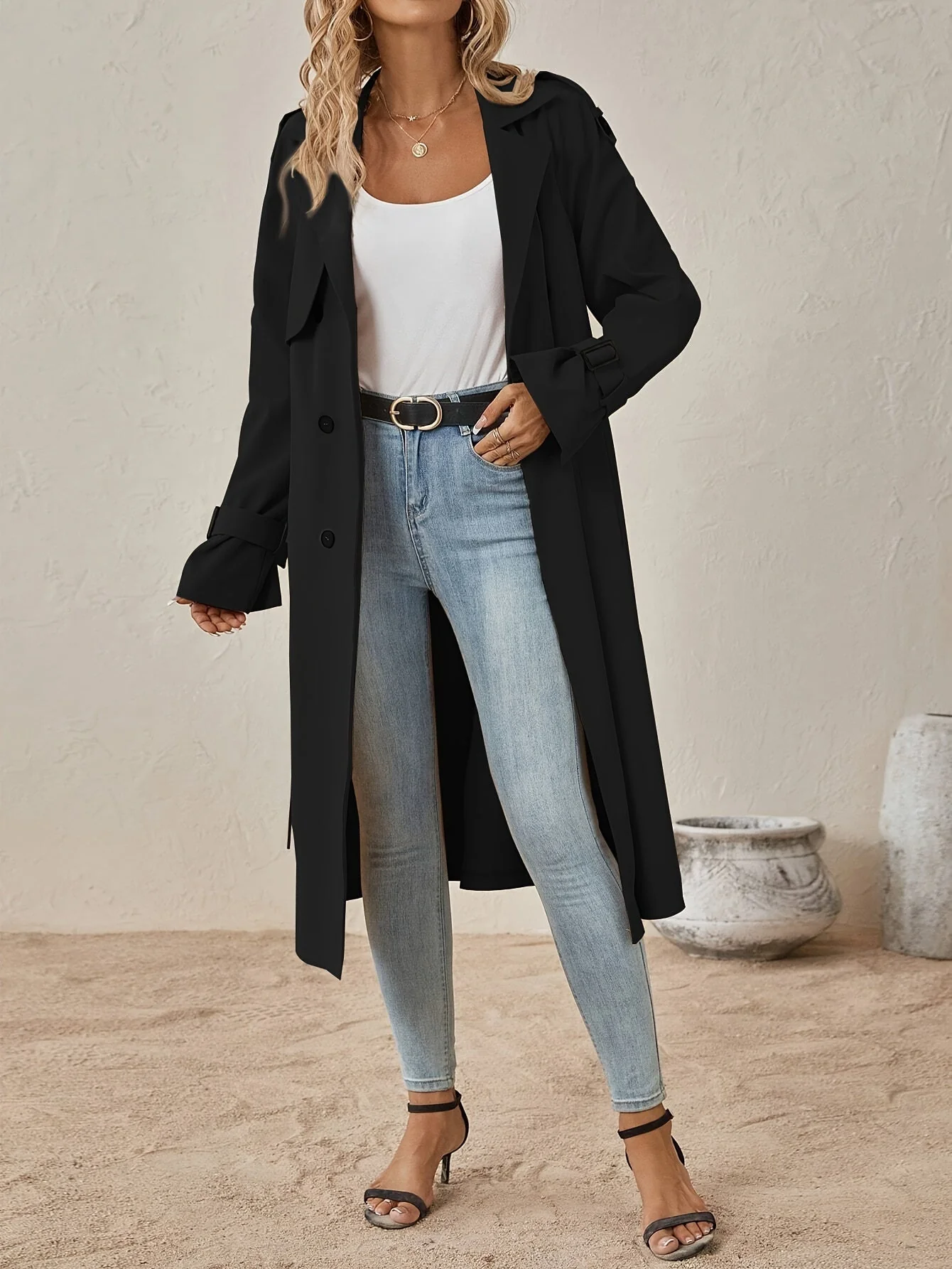 Trench Long Élégant en Coton Mélangé pour Femme – Idéal au Quotidien - Image 6