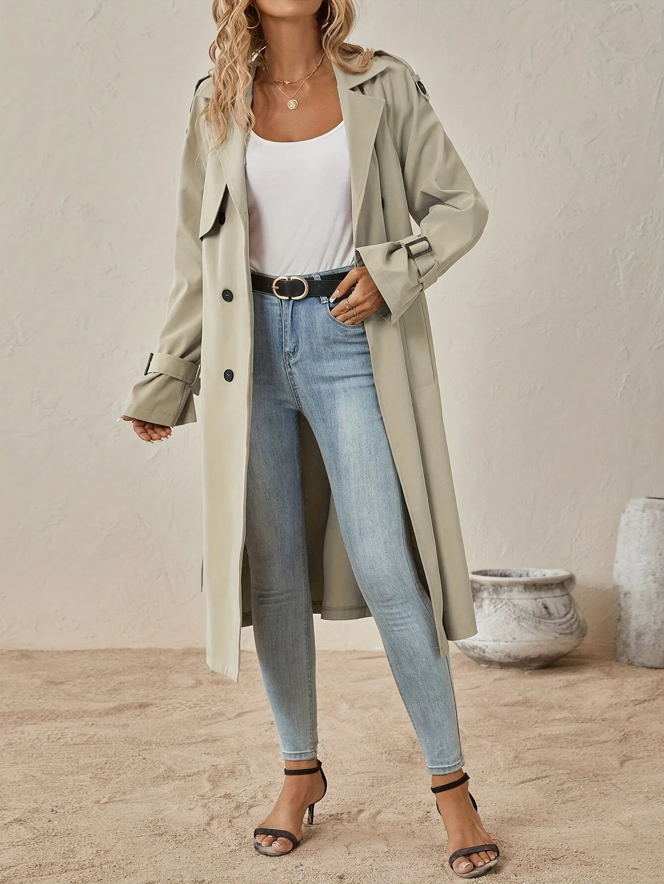 Trench Long Élégant en Coton Mélangé pour Femme – Idéal au Quotidien - Image 7