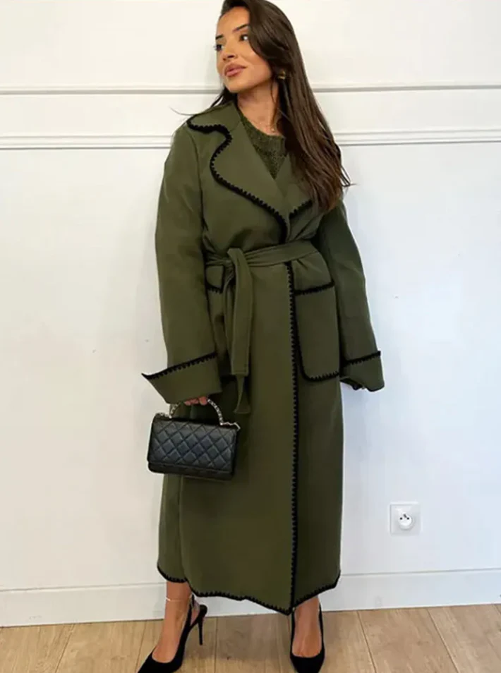 Trenchcoat Long Patchwork Élégant pour Femme - Image 2