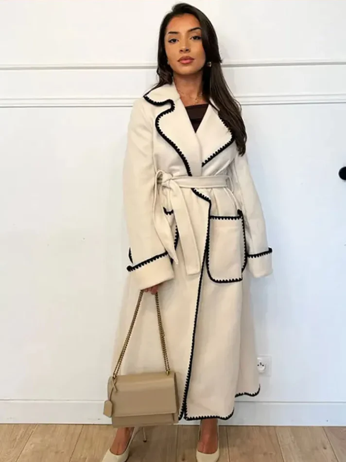 Trenchcoat Long Patchwork Élégant pour Femme - Image 3