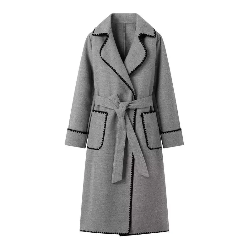 Trenchcoat Long Patchwork Élégant pour Femme - Image 5