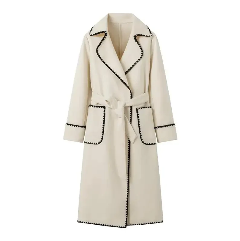 Trenchcoat Long Patchwork Élégant pour Femme - Image 7