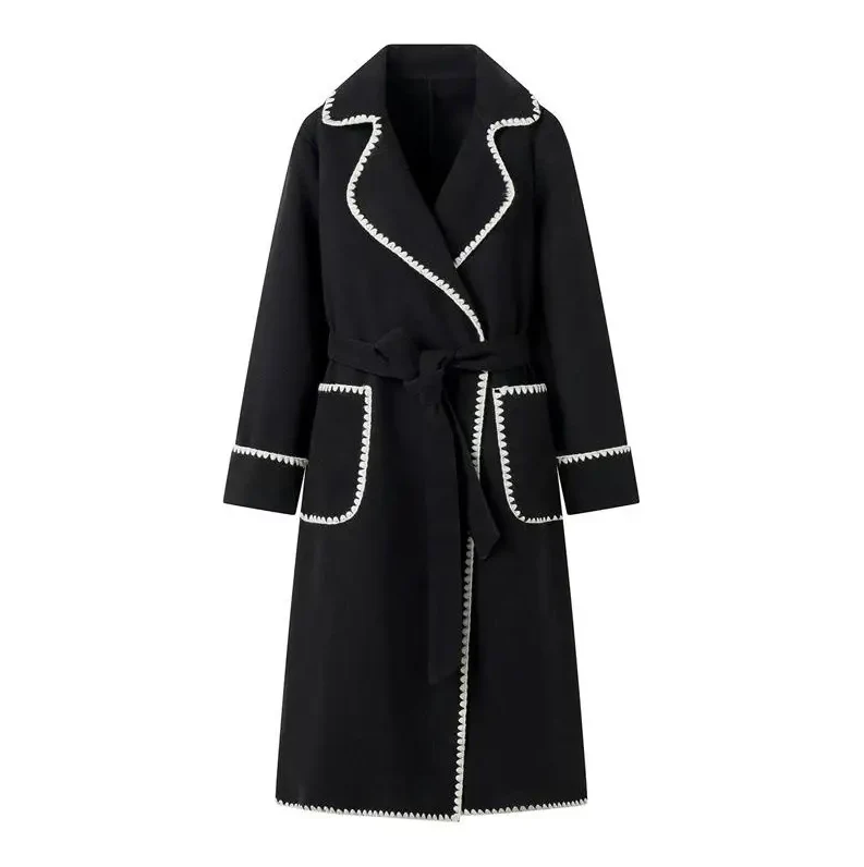 Trenchcoat Long Patchwork Élégant pour Femme - Image 8