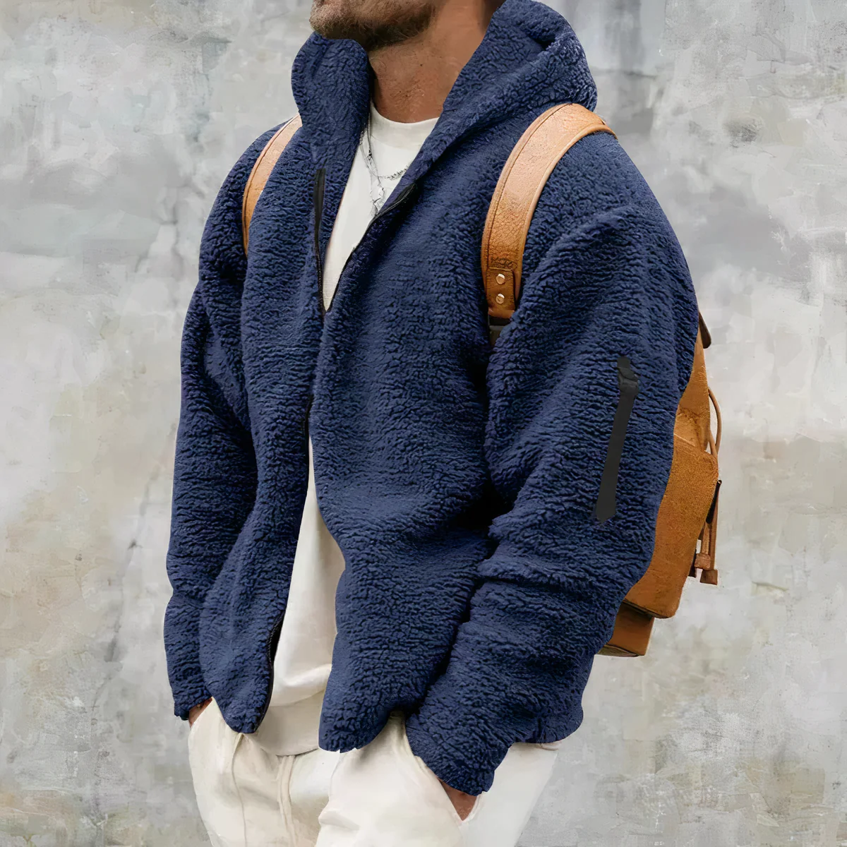 Veste à capuche en sherpa pour homme – Épais manteau zippé d’hiver - Image 4
