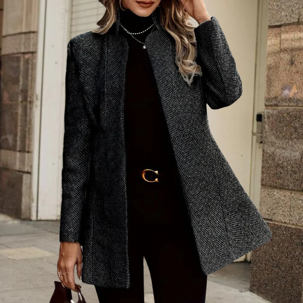 Veste Blazer Élégante Femme à Texture – Col Montant