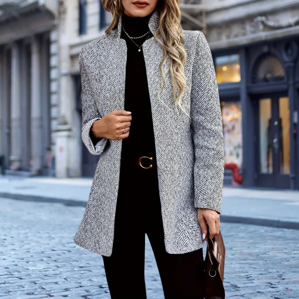 Veste Blazer Élégante Femme à Texture – Col Montant - Image 3