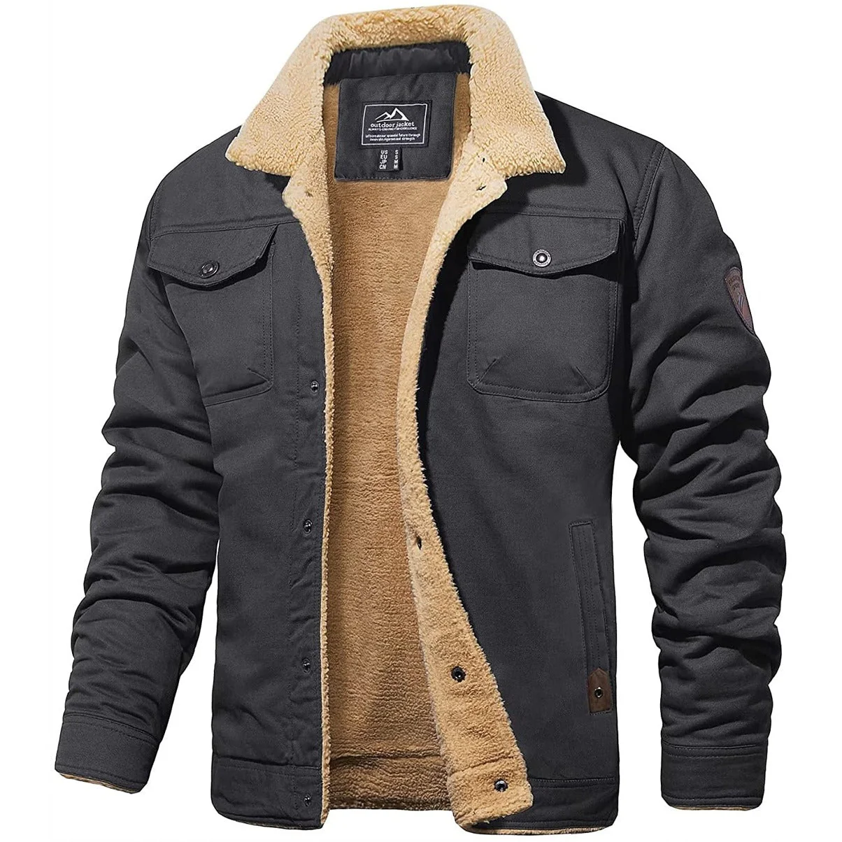 Veste Cargo Homme Doublée Sherpa – Manteau d’Hiver Isolant et Chaud - Image 7