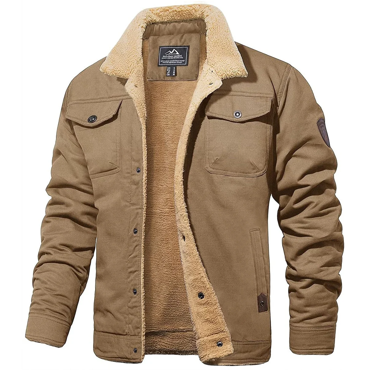 Veste Cargo Homme Doublée Sherpa – Manteau d’Hiver Isolant et Chaud - Image 8