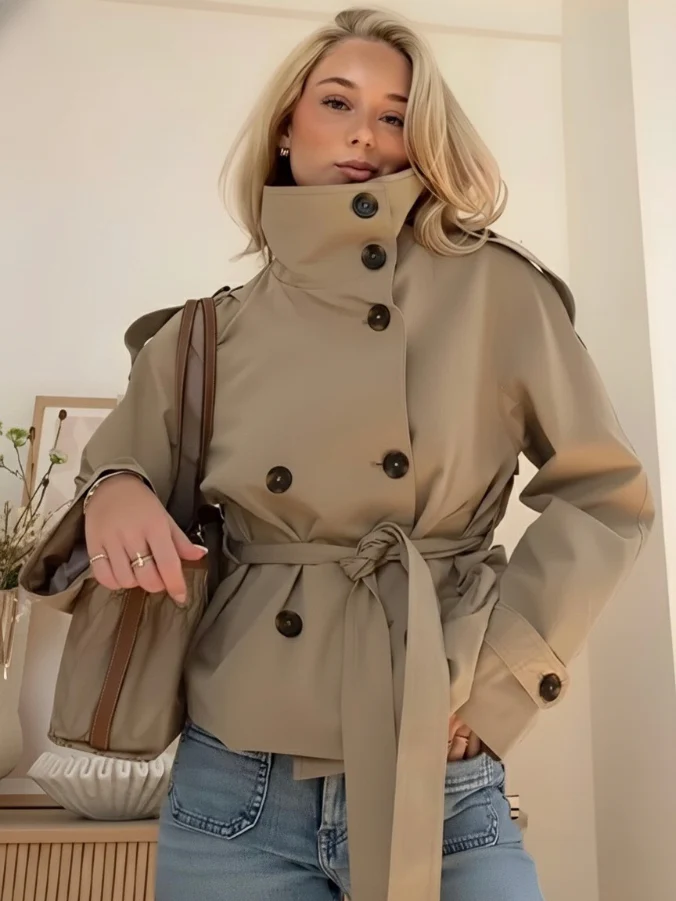 Veste courte femme ceinturee double boutonnage - Chic et structuree - Image 2