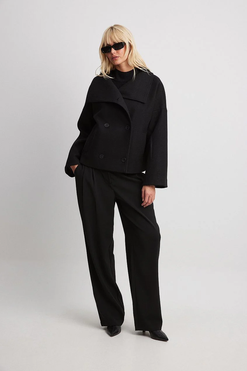 Veste Courte Femme en Laine à Double Boutonnage – Manteau Gris Élégant et Chaud - Image 10