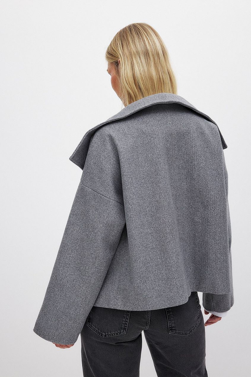 Veste Courte Femme en Laine à Double Boutonnage – Manteau Gris Élégant et Chaud - Image 2