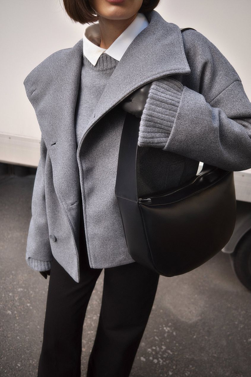 Veste Courte Femme en Laine à Double Boutonnage – Manteau Gris Élégant et Chaud - Image 3