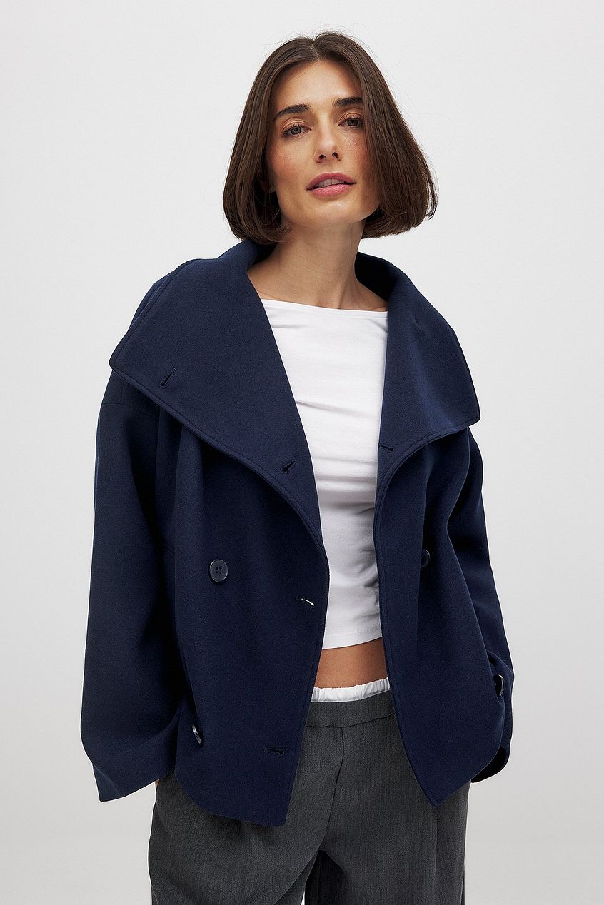 Veste Courte Femme en Laine à Double Boutonnage – Manteau Gris Élégant et Chaud - Image 6