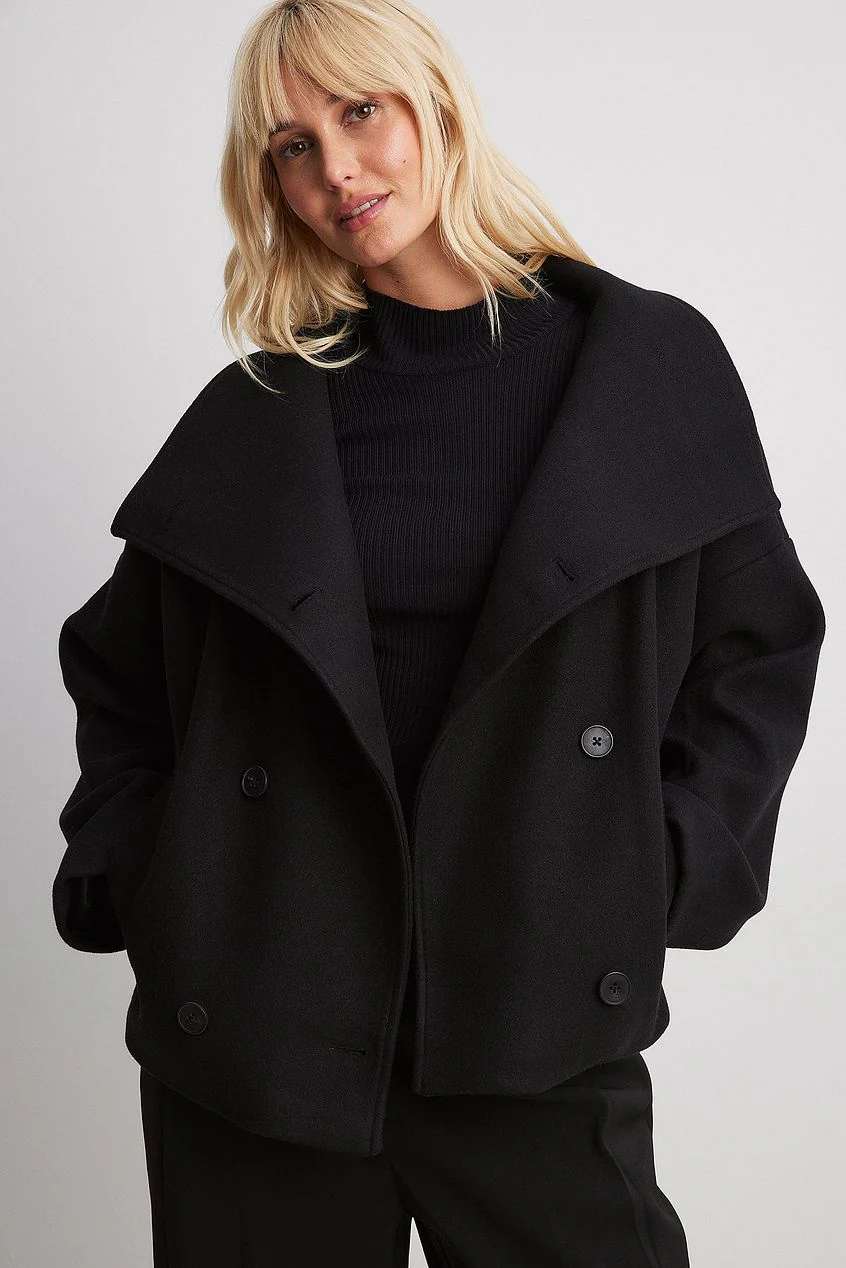 Veste Courte Femme en Laine à Double Boutonnage – Manteau Gris Élégant et Chaud - Image 9